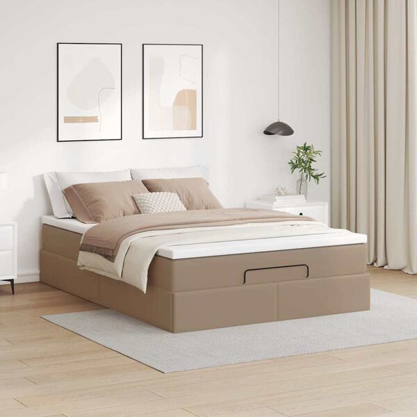 vidaXL Ottoman bed met matras 140x190cm kunstleer cappuccinokleurig