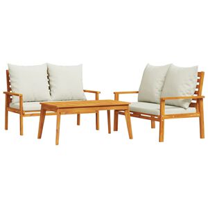 vidaXL 3-delige Loungeset met kussens massief acaciahout
