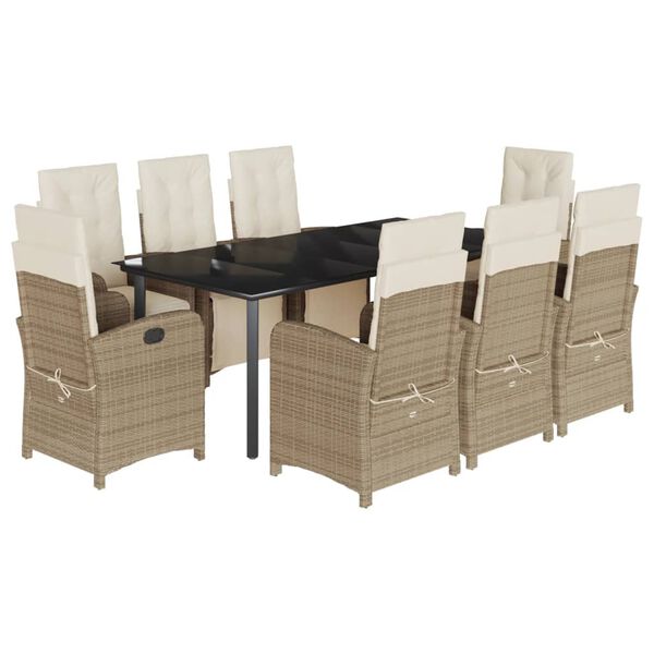 vidaXL 9-delige Tuinset met kussens poly rattan beige