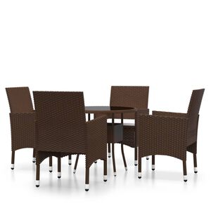 vidaXL 5-delige Bistroset poly rattan en gehard glas bruin