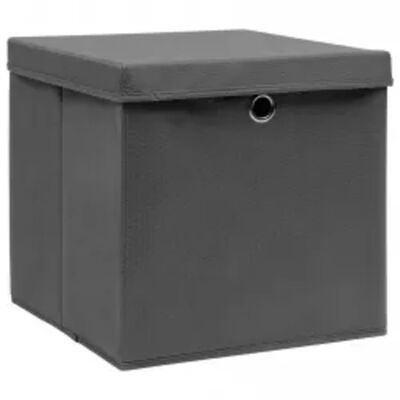 vidaXL Opbergboxen met deksel 10 st 28x28x28 cm grijs
