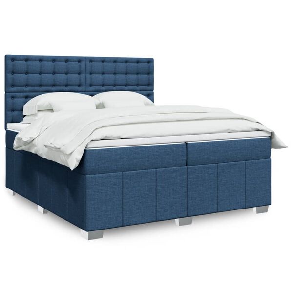 vidaXL Boxspring met matras stof blauw 200x200 cm