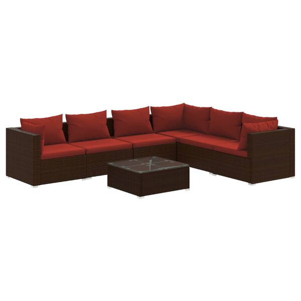 vidaXL 7-delige Loungeset met kussens poly rattan bruin