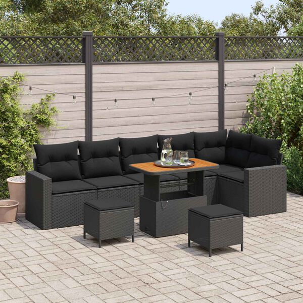 vidaXL Tuinbankenset 9 pcs Zwart poly rattan