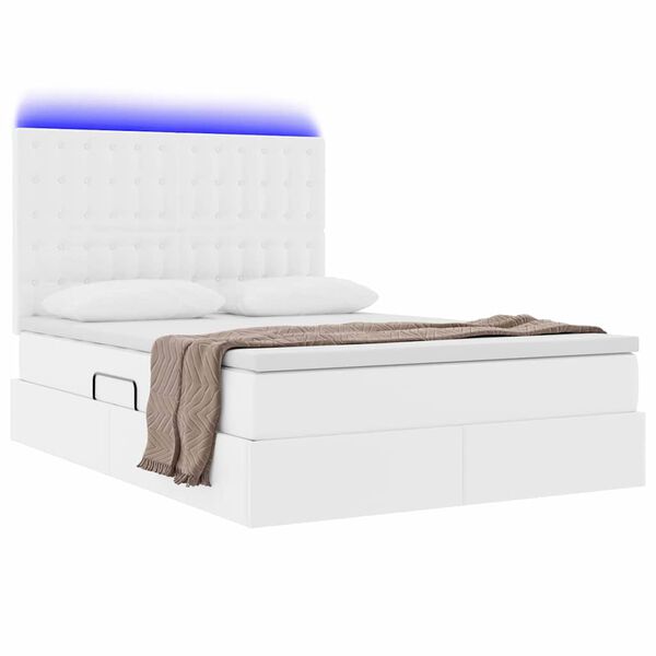 vidaXL Opbergbed met LED met matras Puur Wit 140 x 200 cm Nep Leer