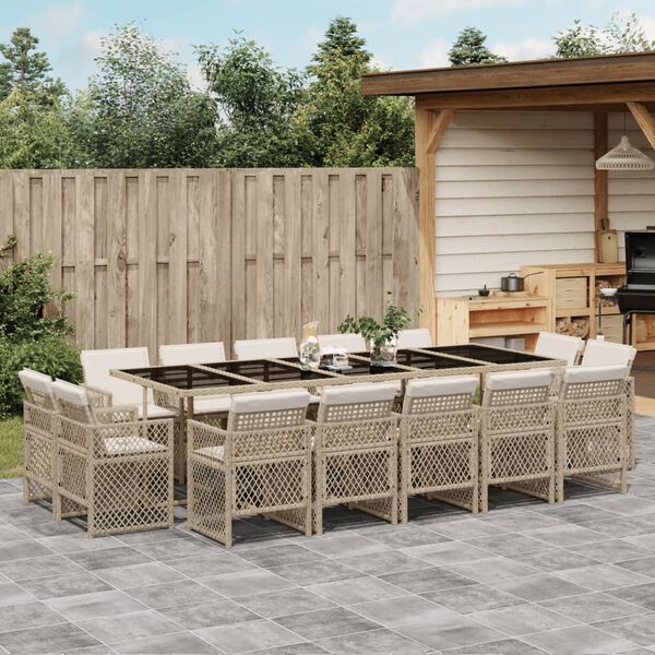 vidaXL 15-delige Tuinset met kussens poly rattan beige