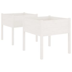 vidaXL Plantenbakken 2 st 70x70x70 cm massief grenenhout wit