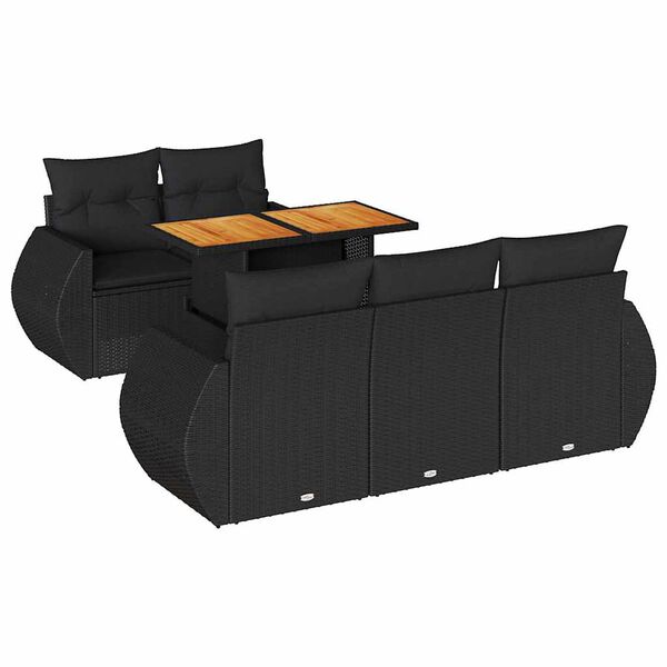 vidaXL 6-delige Loungeset met kussens poly rattan zwart