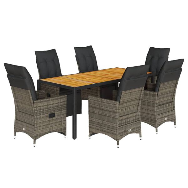vidaXL 7-delige Bistroset met kussens poly rattan grijs