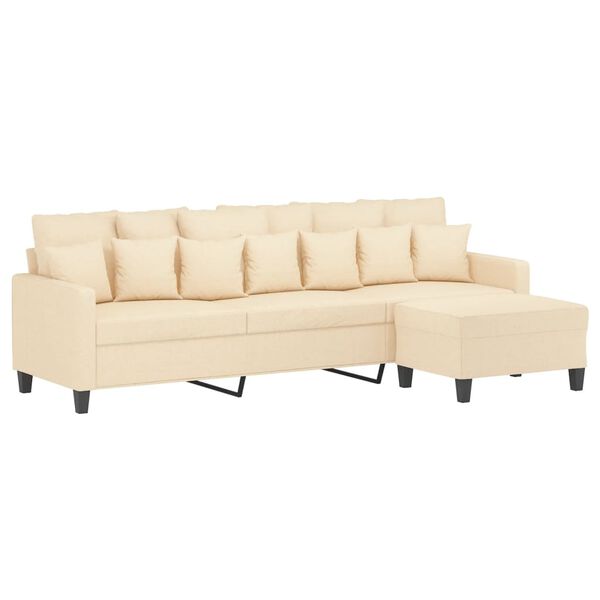 vidaXL Driezitsbank met voetenbank 210 cm stof cr&egrave;mekleurig