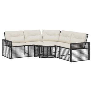 vidaXL Tuinbank met kussens en voetensteun L-vormig poly rattan zwart
