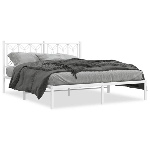 vidaXL Bedframe met hoofdbord metaal wit 150x200 cm