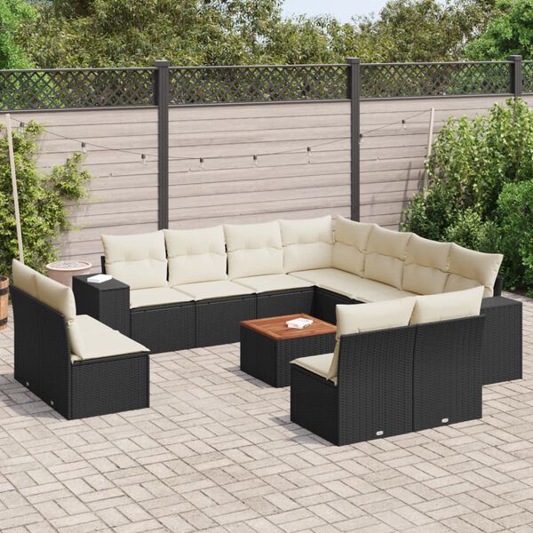 vidaXL 12-delige Loungeset met kussens poly rattan zwart