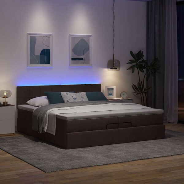vidaXL Ottoman bed met matrassen en LED's 200x200cm stof donkerbruin