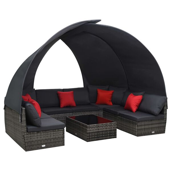 vidaXL 9-delige Loungeset met luifel poly rattan antraciet