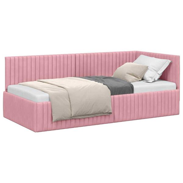 vidaXL Hoekbedframe met hoofdeinde Roze 90 cm x 200 cm Fluweel