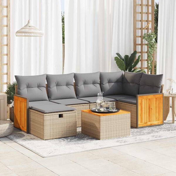 vidaXL 6-delige Loungeset met kussens poly rattan beige