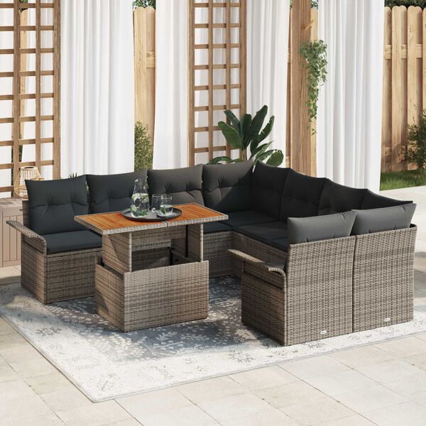 vidaXL Tuin Sofa Set met opslag 9 pcs Grijs Poly riet