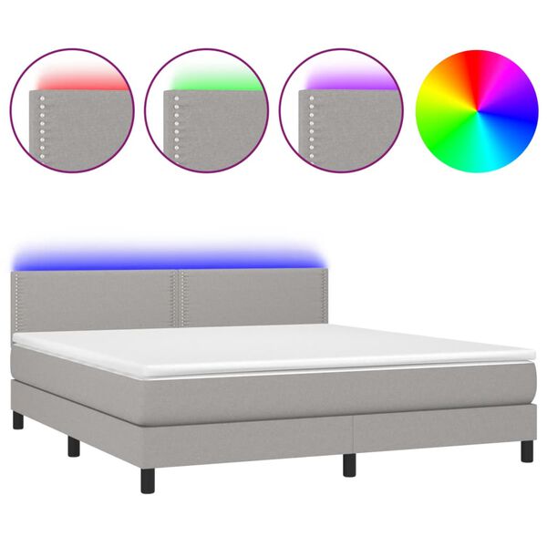 vidaXL Boxspring met matras en LED stof lichtgrijs 180x200 cm
