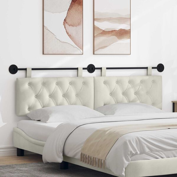 vidaXL Hangend Hoofdeinde Wandgemonteerd Cr&egrave;me 170 x 55 x 7 cm Fluweel