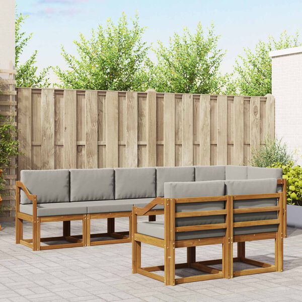 vidaXL Buiten bankenset met kussen 8 pcs Natuurlijk en Lichtgrijs