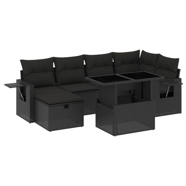 vidaXL 7-delige Loungeset met kussens poly rattan zwart