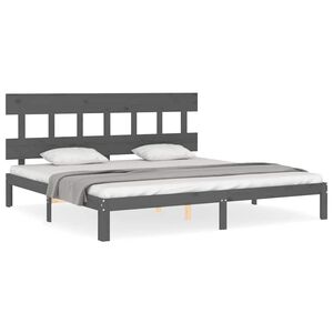 vidaXL Bedframe met hoofdbord massief hout grijs 200x200 cm
