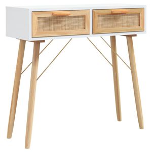 vidaXL Wandtafel 80x30x75 cm massief grenenhout en natuurlijk rattan