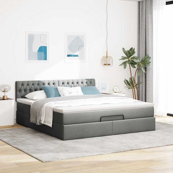 vidaXL Ottoman bed met matras 180x200cm stof donkergrijs