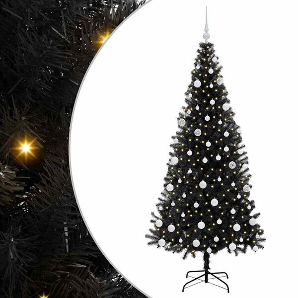 vidaXL Kerstboom met 300 LED met standaard Zwart 180 cm PVC