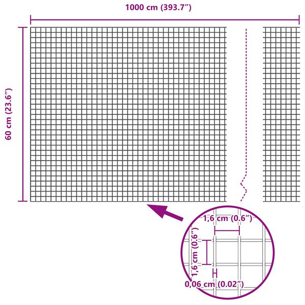 vidaXL Gelaste draadhek Zilver 0.6 x 10 m