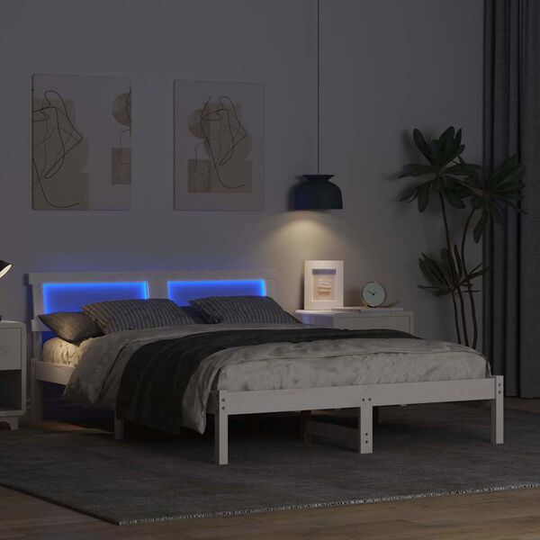 vidaXL Bedframe met hoofdeinde Wit 120 x 200 cm Massief grenenhout