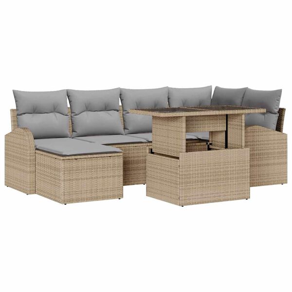 vidaXL Tuin Sofa Set met kussen 7 pcs beige en lichtgrijs