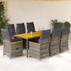 vidaXL 9-delige Bistroset met kussens poly rattan grijs