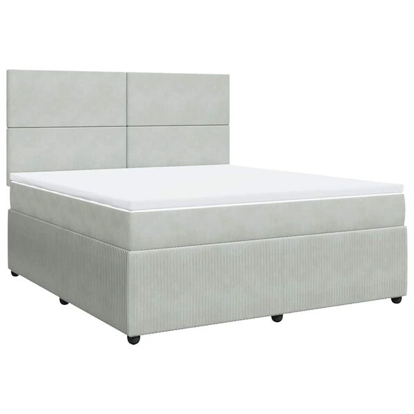 vidaXL Boxspring met matras fluweel lichtgrijs 180x200 cm