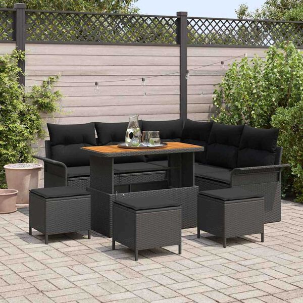 vidaXL Tuin Sofa Set met kussen met opslag met kussen 9 pcs Zwart