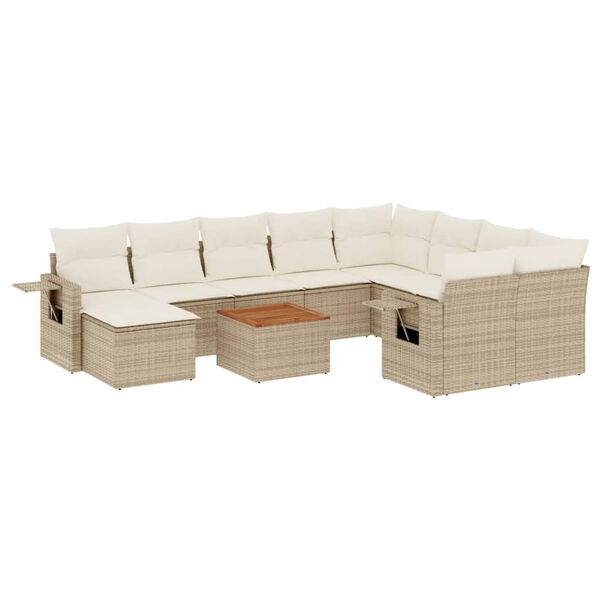 vidaXL 11-delige Tuinset met kussens poly rattan beige