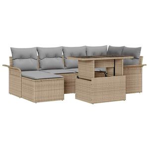 vidaXL Tuin Sofa Set met kussen met opslag 7 pcs Beige Poly riet