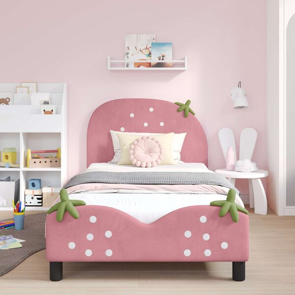 vidaXL Bedframe voor kinderen met hoofdbord Roze 80 x 200 cm Fluweel