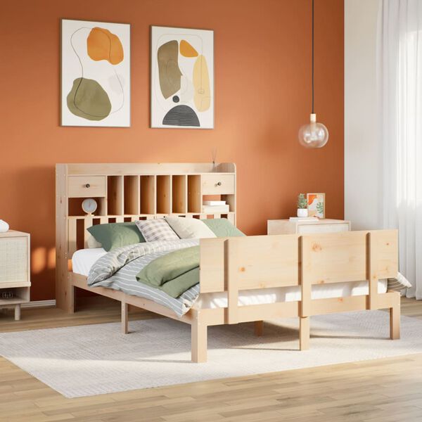vidaXL Bed met boekenkast zonder matras massief grenenhout 160x200 cm