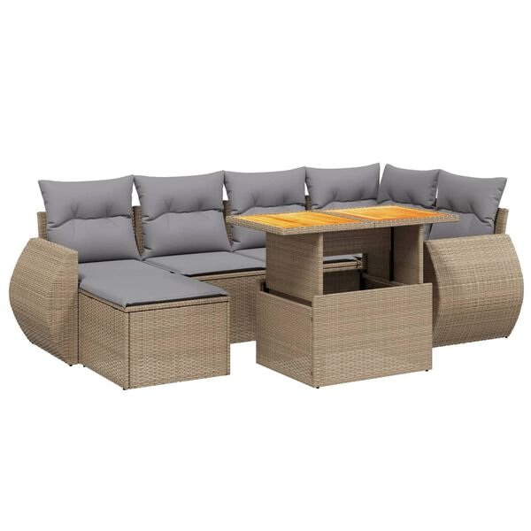 vidaXL 7-delige Loungeset met kussens poly rattan beige
