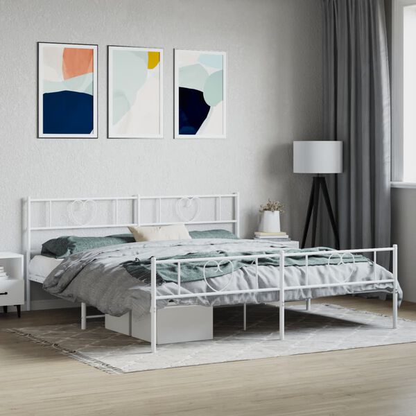 vidaXL Bedframe met hoofd- en voeteneinde metaal wit 180x200 cm