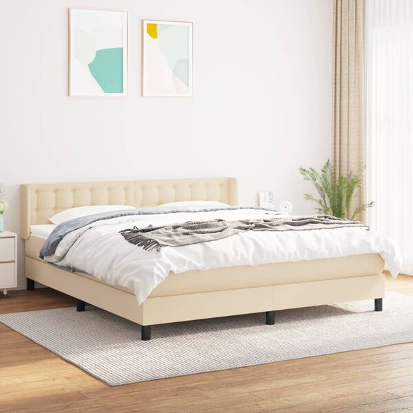 vidaXL Boxspring met matras stof cr&egrave;mekleurig 160x200 cm