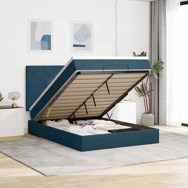 vidaXL Ottoman bed met matrassen 140x190cm fluweel donkerblauw