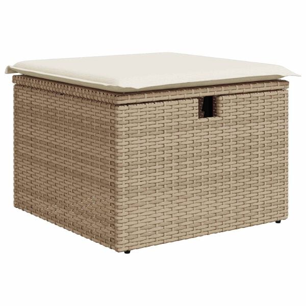 vidaXL Bankstel met kussen met opslag Beige en Cr&egrave;me poly rattan