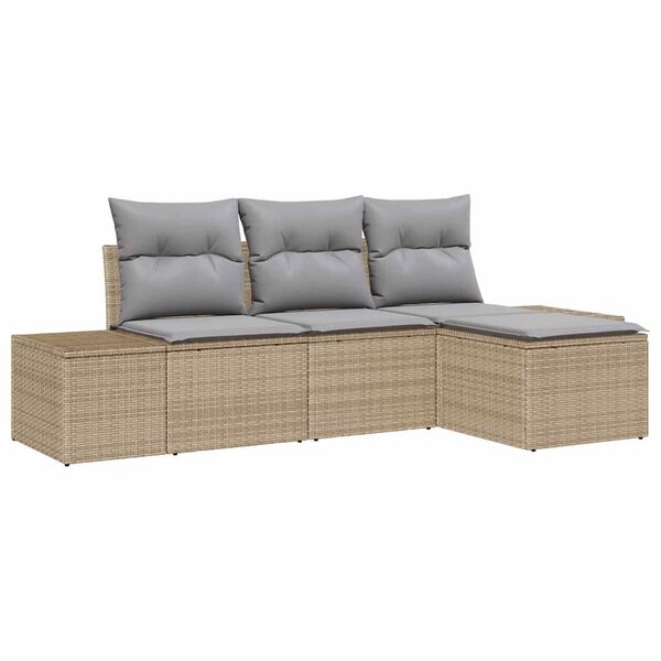 vidaXL Tuin Sofa Set 4 pcs Beige Poly riet