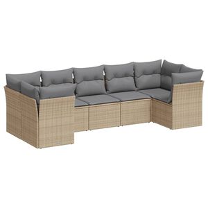 vidaXL 7-delige Loungeset met kussens poly rattan beige