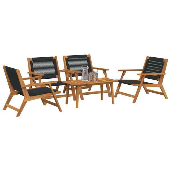 vidaXL Tuinstoelen met Tafel 5 pcs Zwart Massief acaciahout