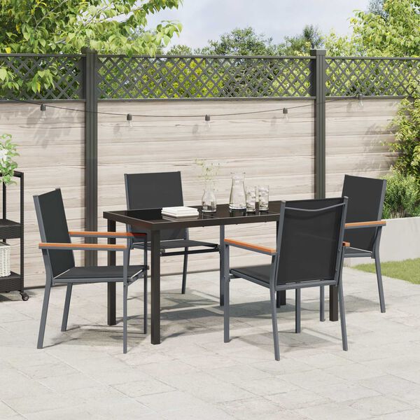 vidaXL Tuin eettafelset 5 pcs Zwart Poedercoating staal