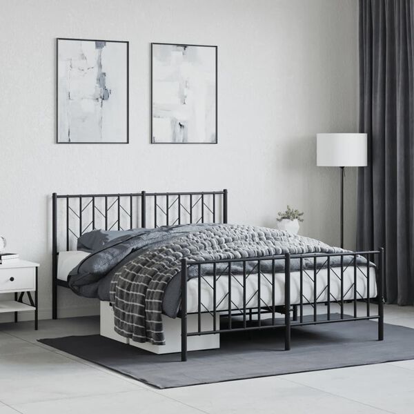 vidaXL Bedframe met hoofd- en voeteneinde metaal zwart 135x190 cm